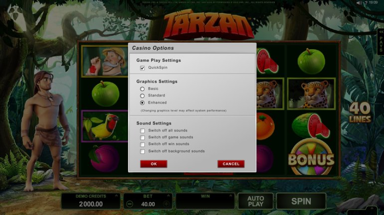 Options of Tarzan slot